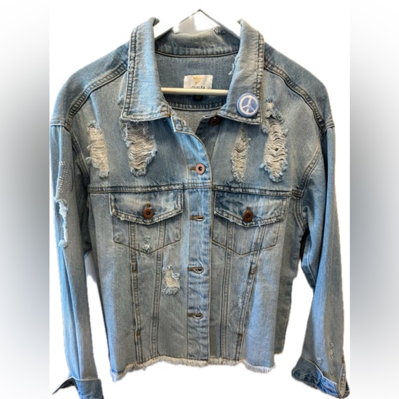 Custom never worn one of a kind denim jacket with embellishment on the back - Picture 2 of 4